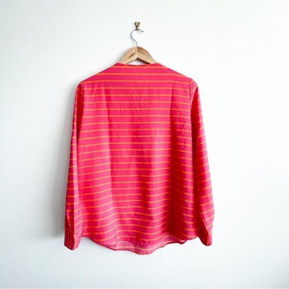 Calvin Klein Blouse Half Zip Pink Orange Stripe Cuffed Sleeves Button Women's M - Picture 2 of 10